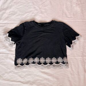 Black Lace Trim Crop Top